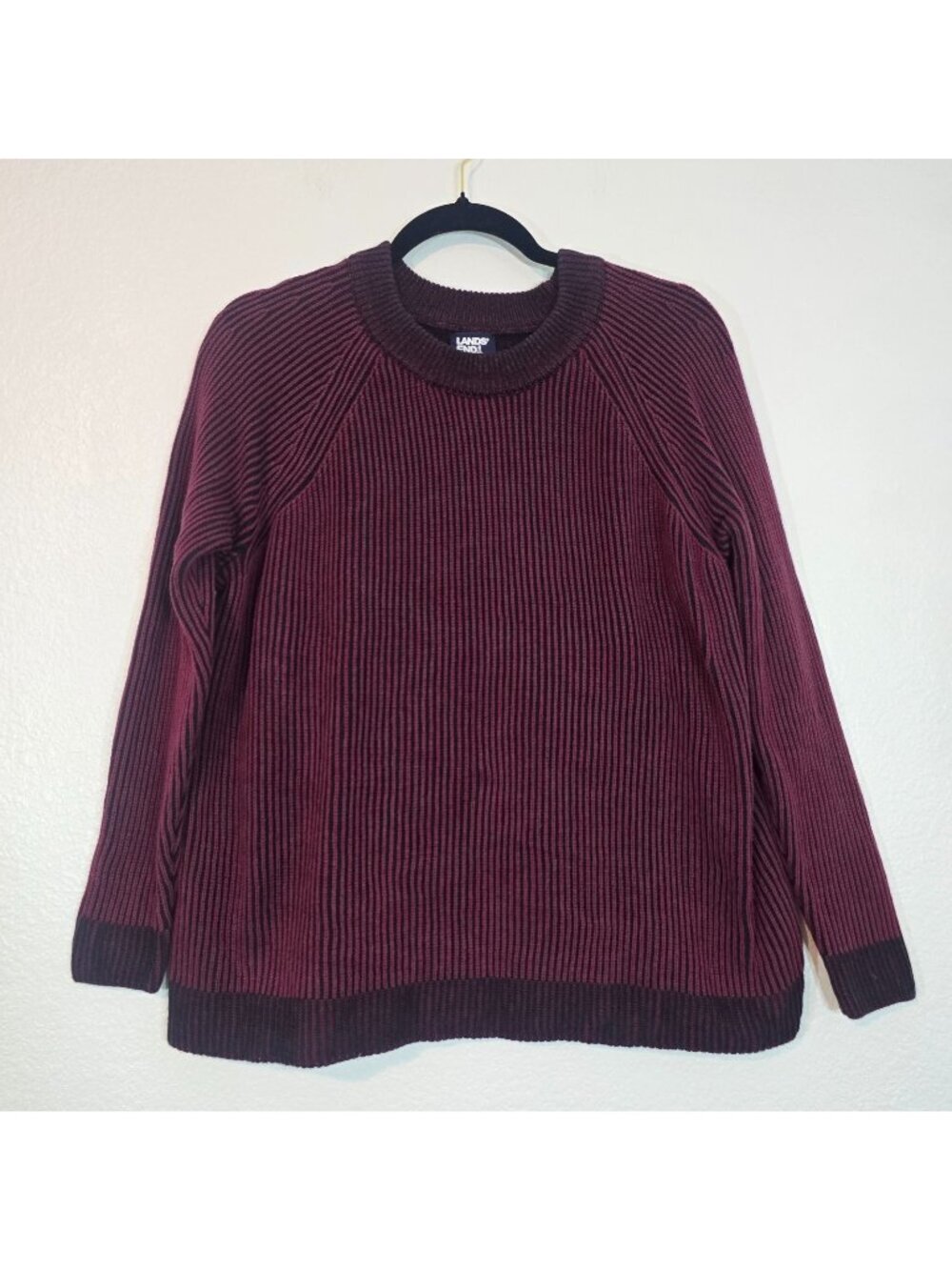 Lands End Pullover Drifter Sweater Women XL Burgundy Crew Neck Ribbed Cotton